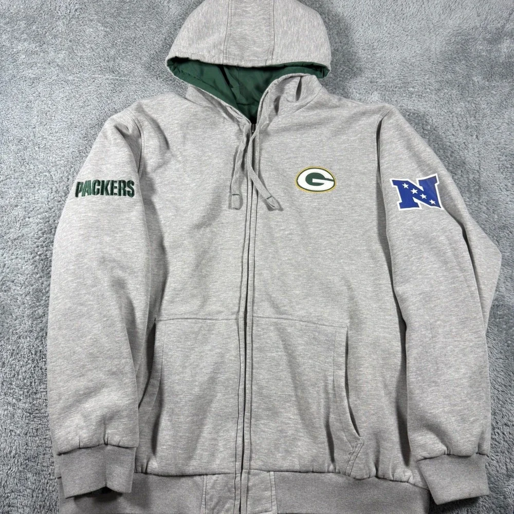 NFL Green Bay Packers Reversible Jacket Mens 3XL Green Grey Full Zip Hooded
